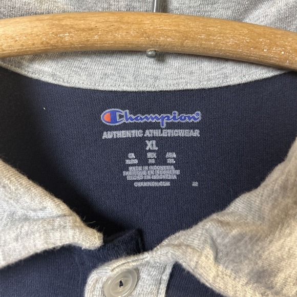 Champion Men Shirt Blue Gray Extra Large Short Sleeve Casual Rugby - Picture 3 of 14